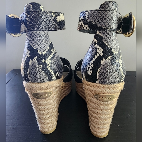 Guess Black and Snakeskin Wedge Sandals - Picture 6 of 6